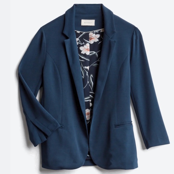 Skies Are Blue Jackets & Blazers - SKIES ARE BLUE Asa Navy Blue Modal Knit Blazer Floral Lining StitchFix - Large